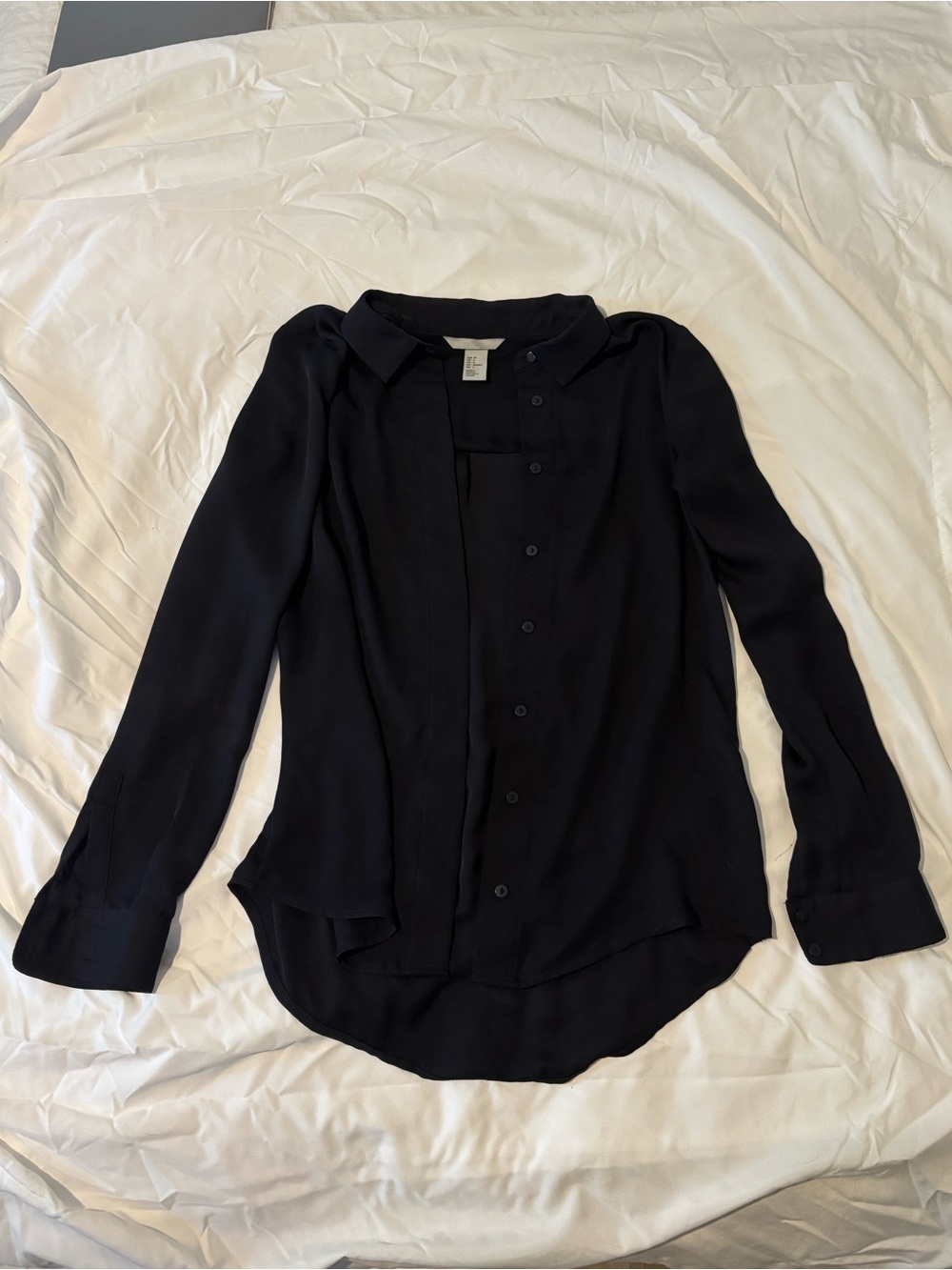H&M Black Long-Sleeve Button-Down Blouse